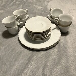 Yorkshire Fine Porcelain China Plates Teacups And Saucers White Set of 19